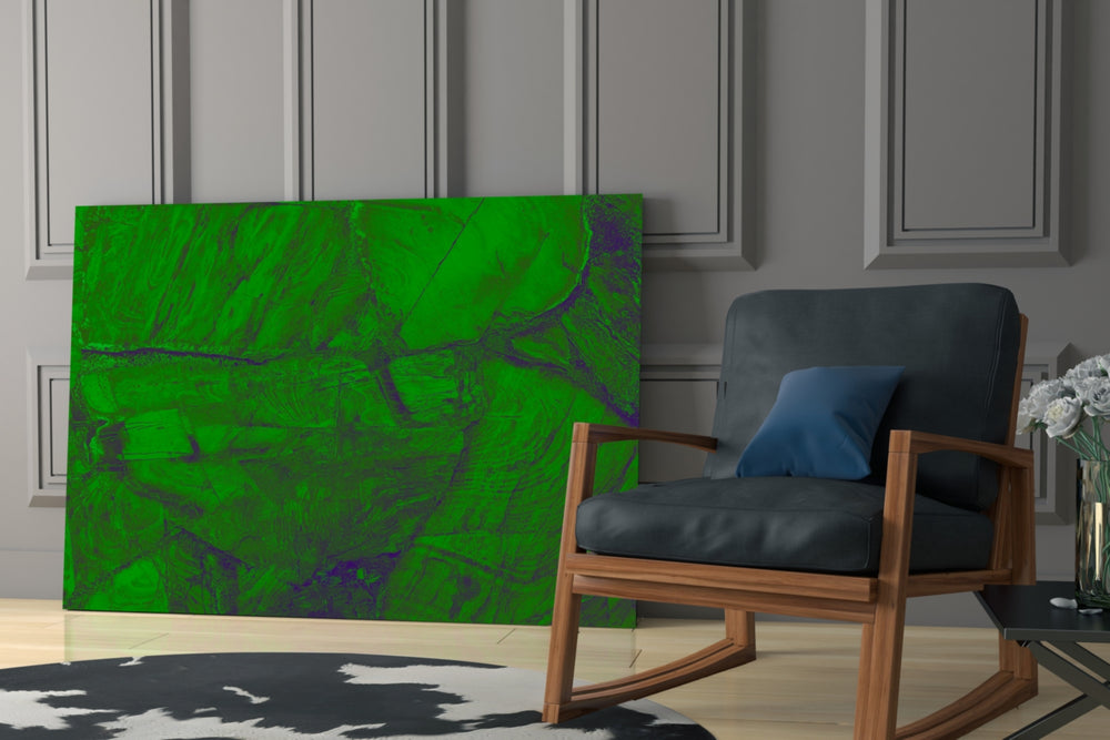Green Abstract Pattern glass print enhancing a hallway with statement focal point