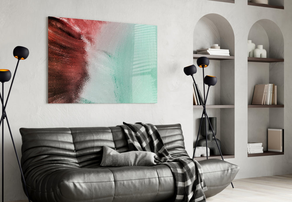 Green Abstract Pattern glass wall art styled in a creative studio