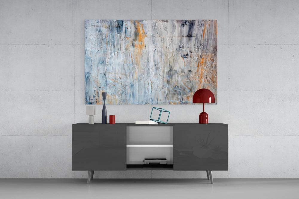 Abstract Pattern panel catching soft light to reveal its impasto drips