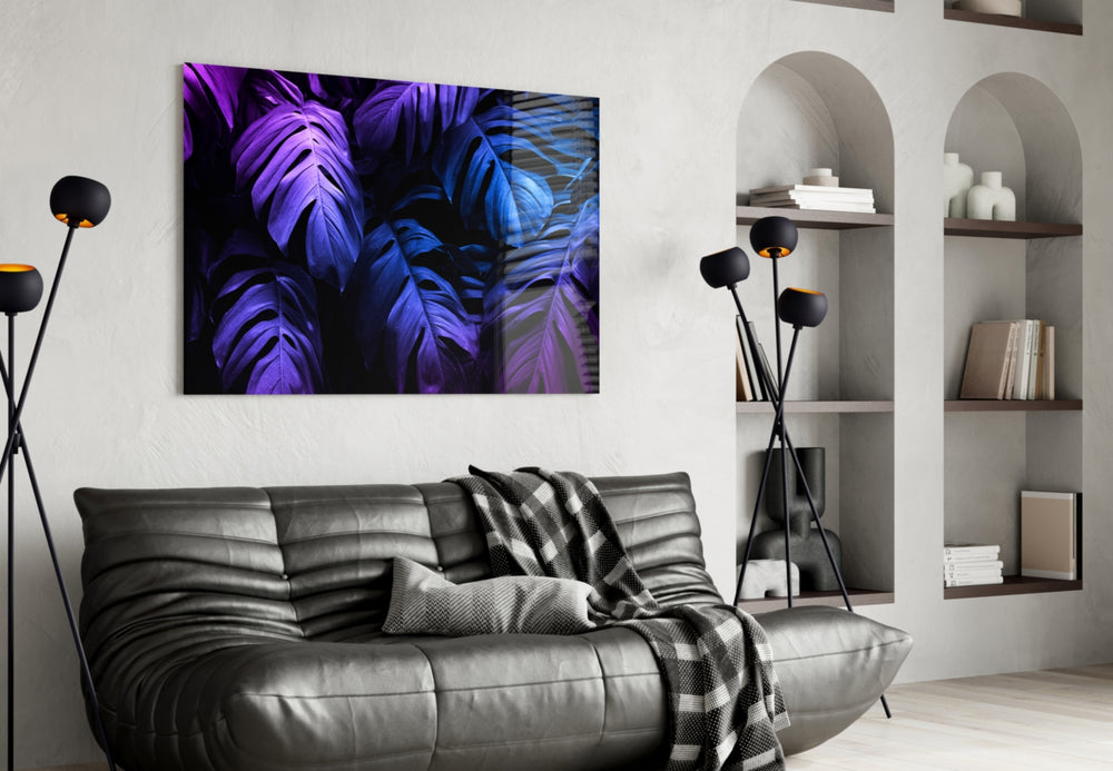 Tropical Leaf glass wall art styled in a creative studio