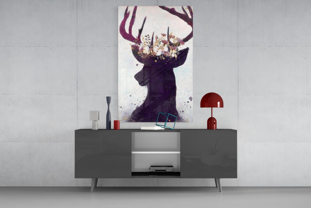 Deer panel catching soft light to reveal its dry-pigment crown