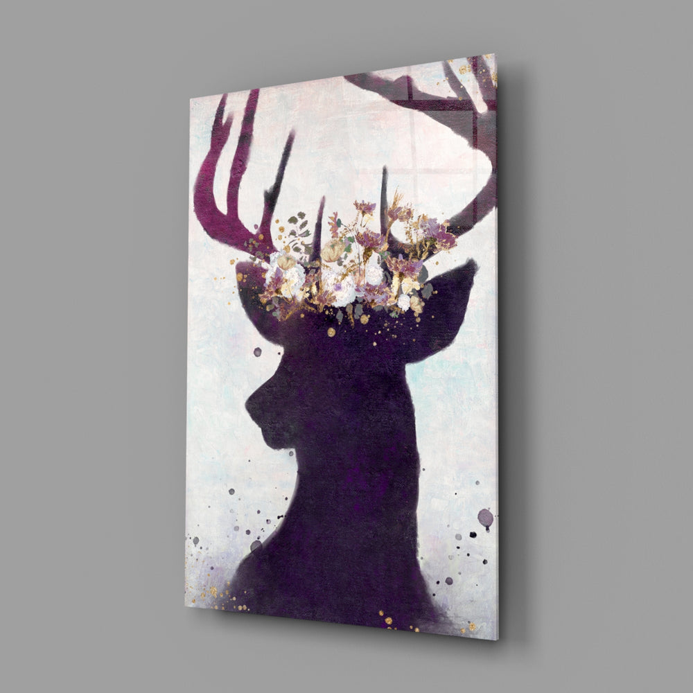 Floral-crowned stag panel bringing mystical nature to a contemporary living space