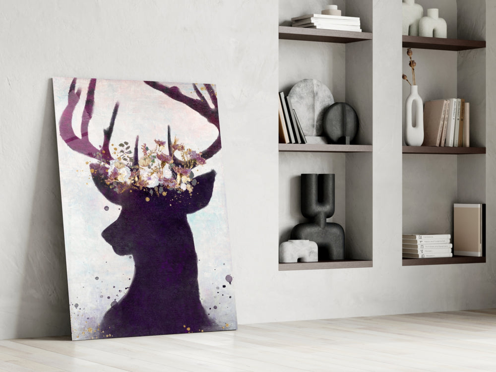 Deer glass print enhancing an entry hall with ceremonial presence