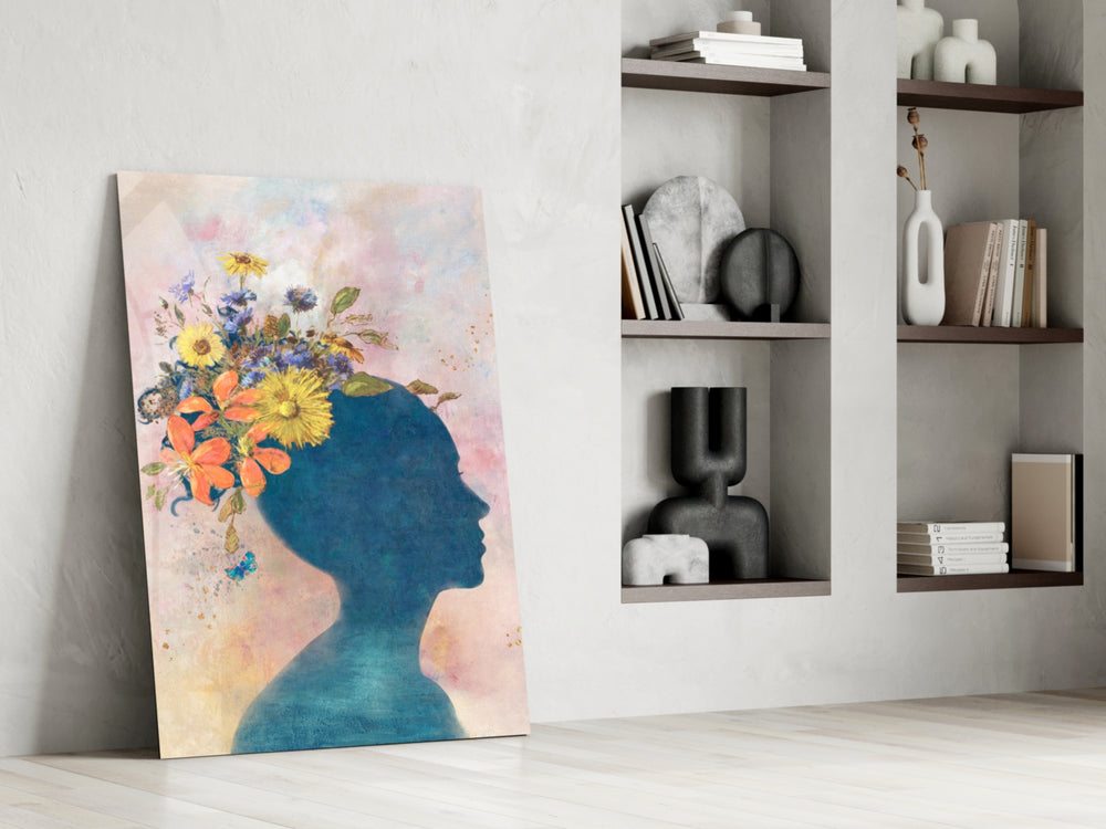 Woman Portrait glass print enhancing a dressing area with romantic grace