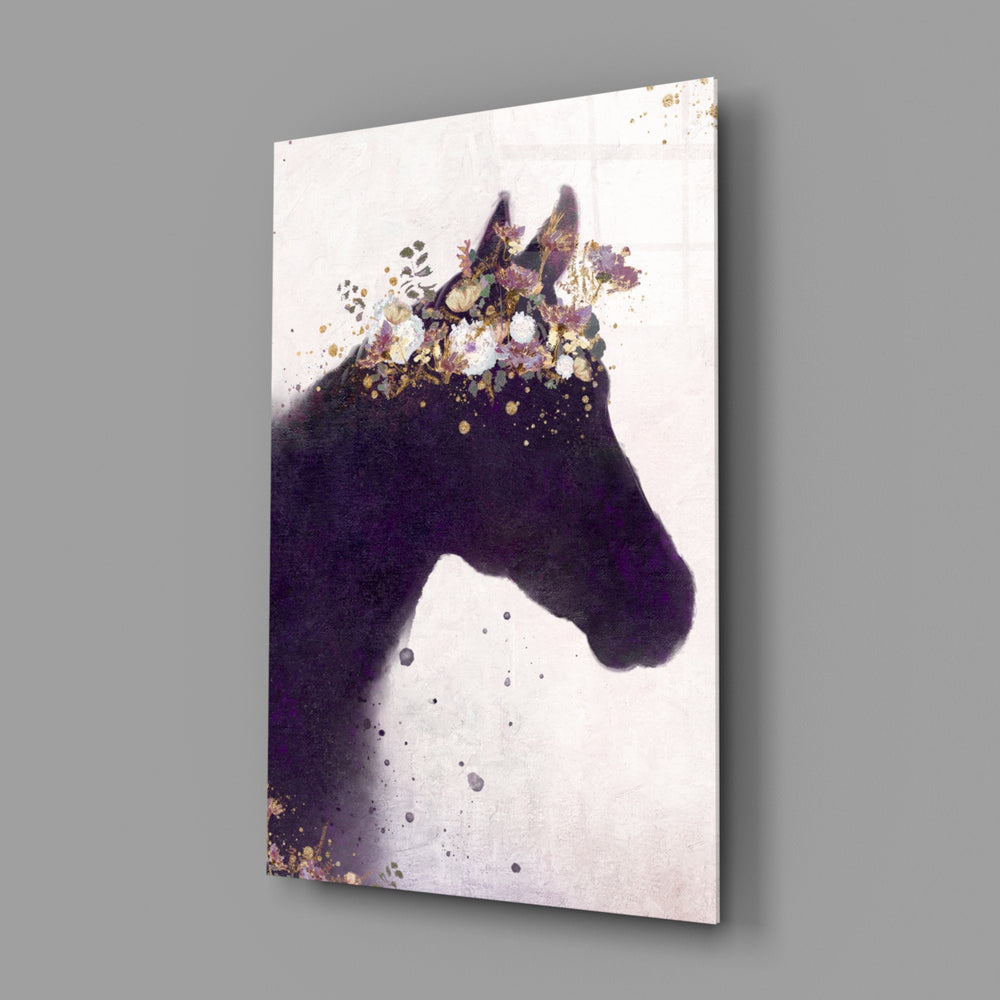 Floral-crowned horse panel bringing serene strength to a contemporary living space