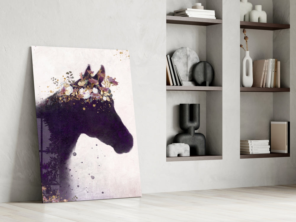 Horse glass print enhancing a reading nook with gentle mood