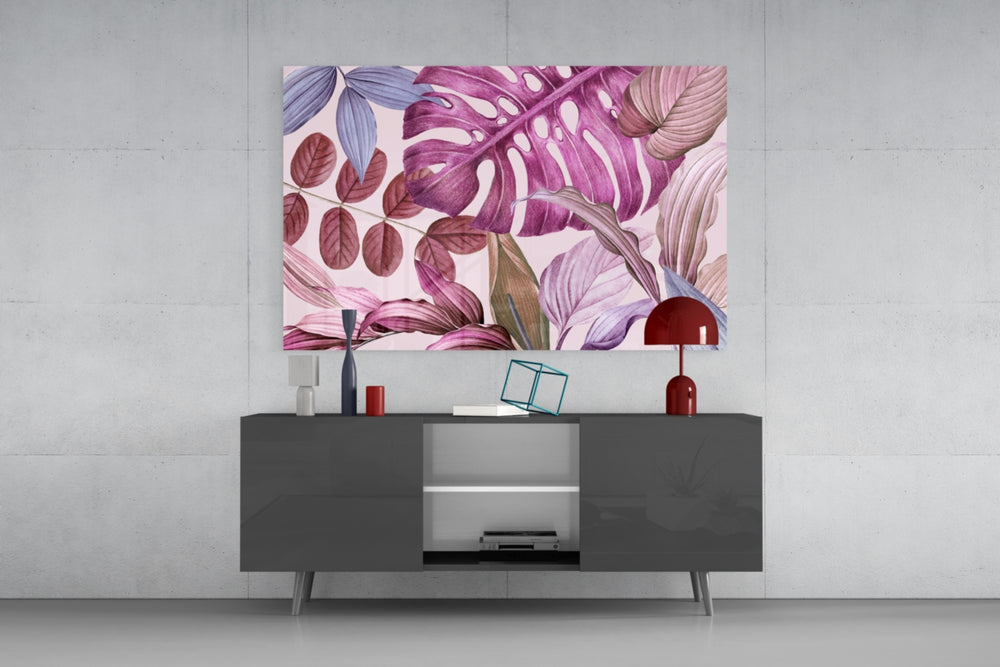 Tropical Leaves panel catching daylight to reveal its watercolor leaves