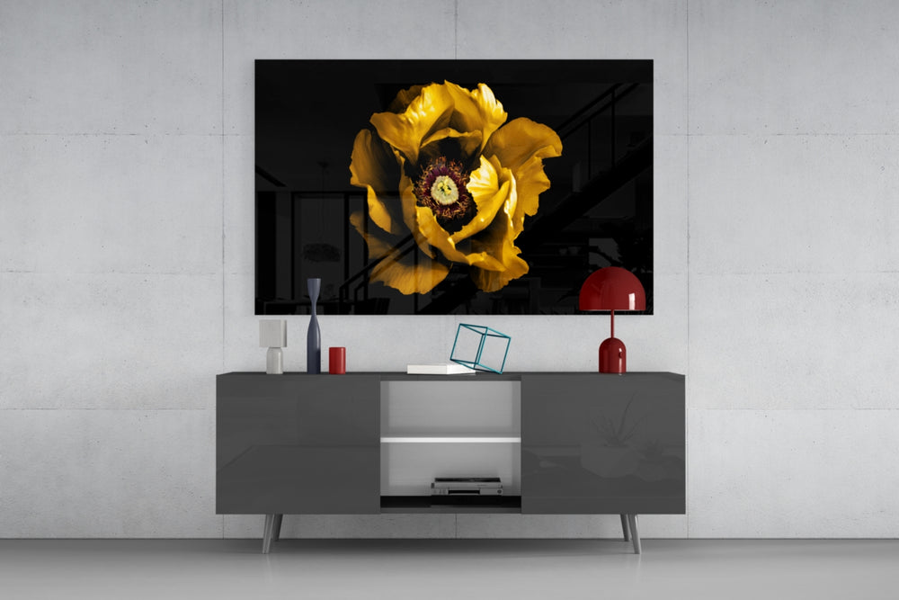 Yellow Flower panel catching low light to reveal its saffron glow