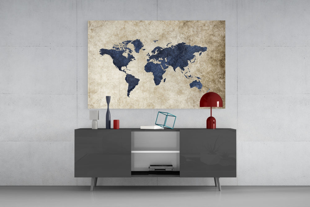 World Map panel catching soft light to reveal its parchment grain