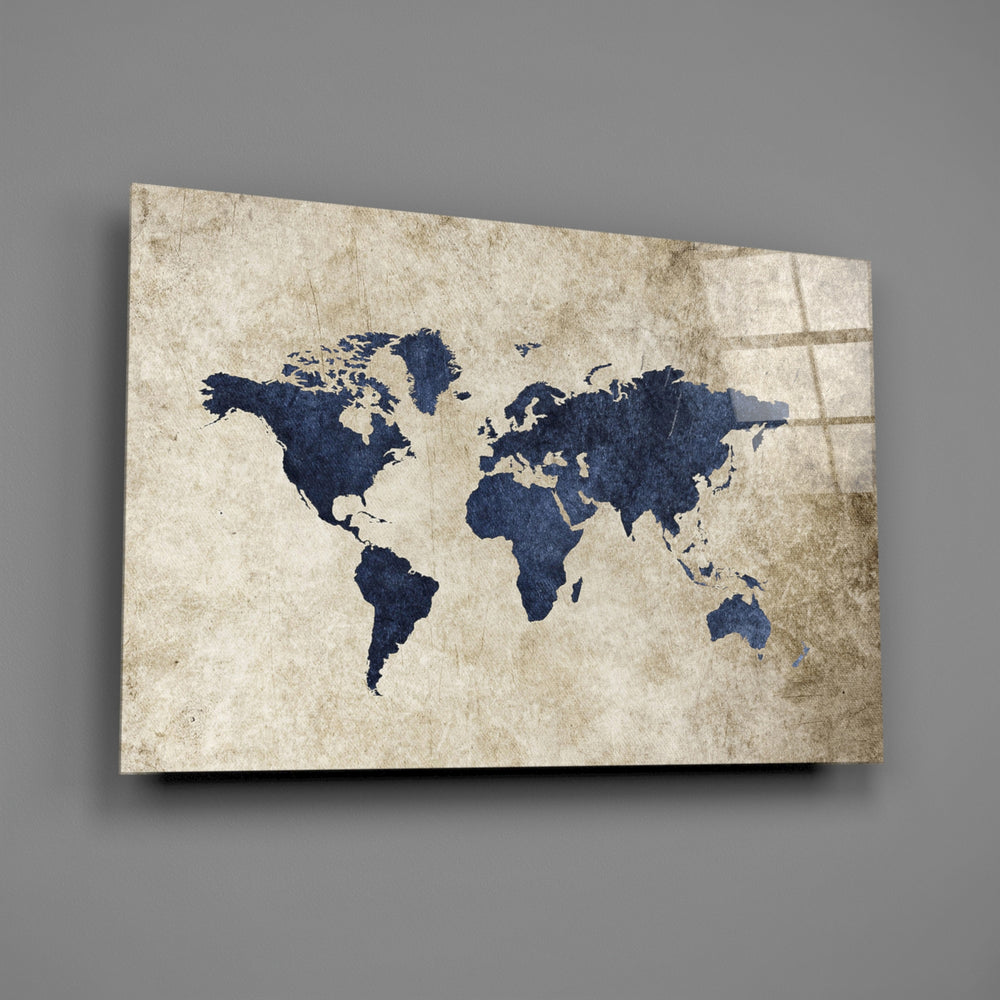 Navy-and-sepia map panel bringing explorer presence to a contemporary living space