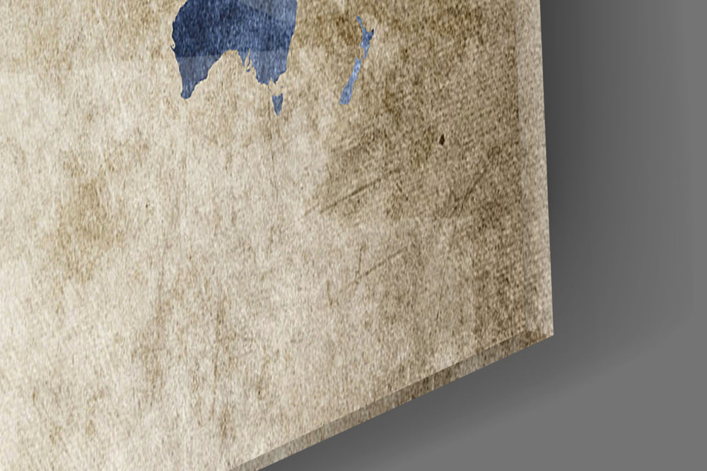 World Map artwork anchoring an entryway with warm palette