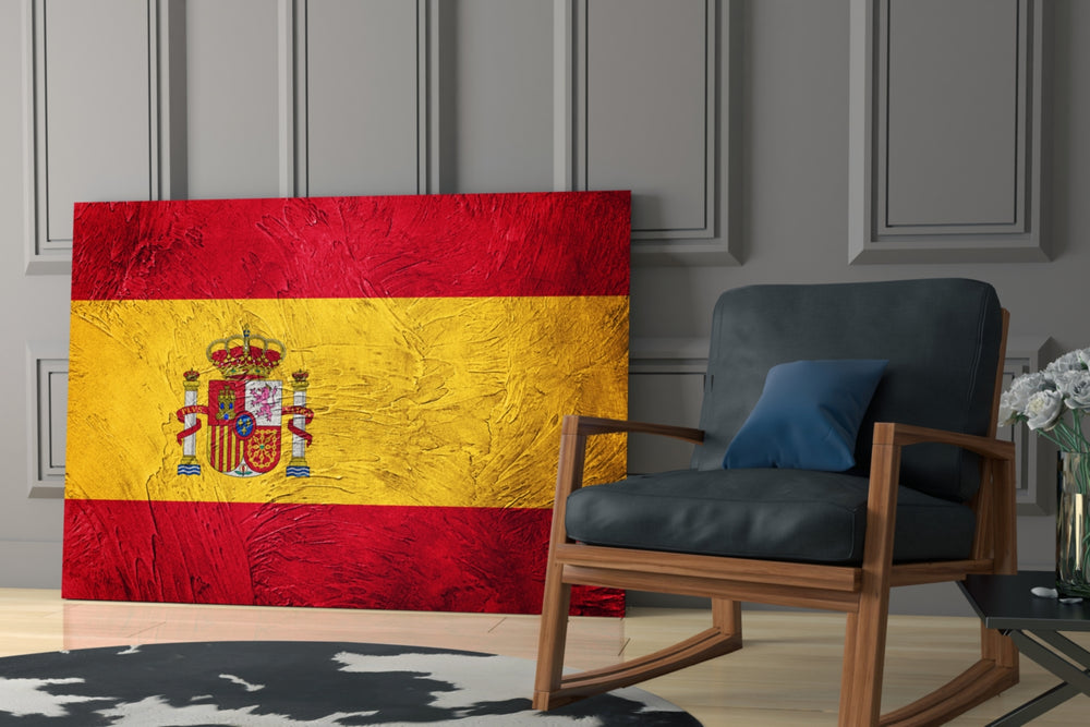 Flag of Spain glass print enhancing a hallway with cultural pulse