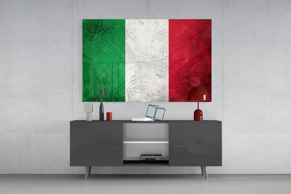 Flag of Italy panel catching warm light to reveal its impasto strokes