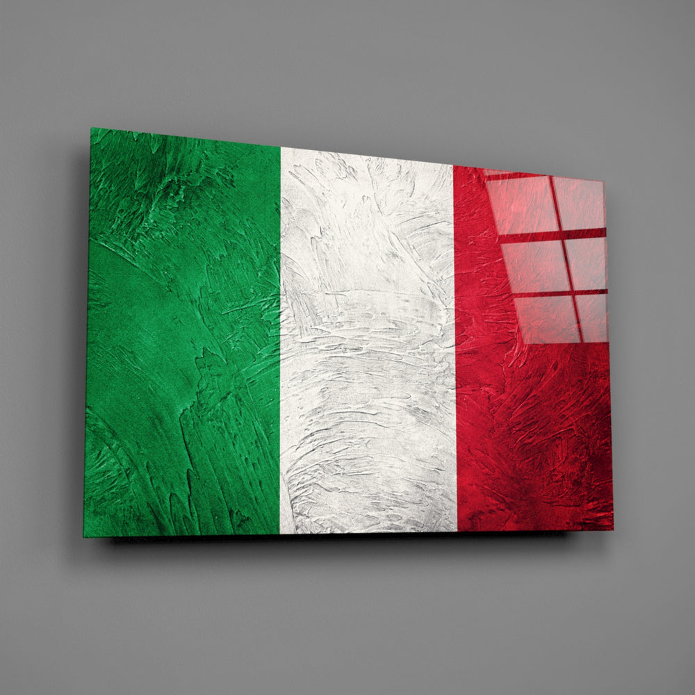 Oil-texture Italian flag panel bringing cosmopolitan warmth to a contemporary living space