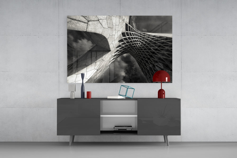 Interesting Architectural panel catching low light to reveal its geometric mesh