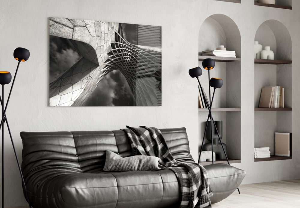 Interesting Architectural glass wall art styled in an executive office