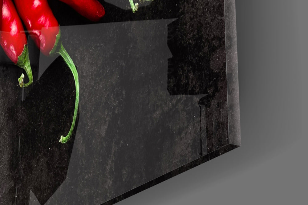 Red Peppers artwork anchoring a culinary-themed wall in warm palette