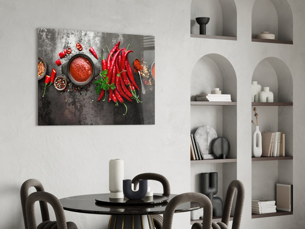 Red Peppers panel adding culinary mood to a dining room