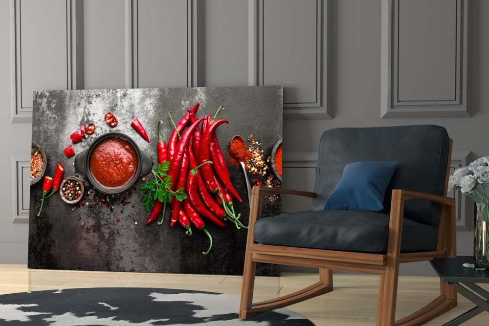 Red Peppers glass print enhancing a hallway with appetite-spark
