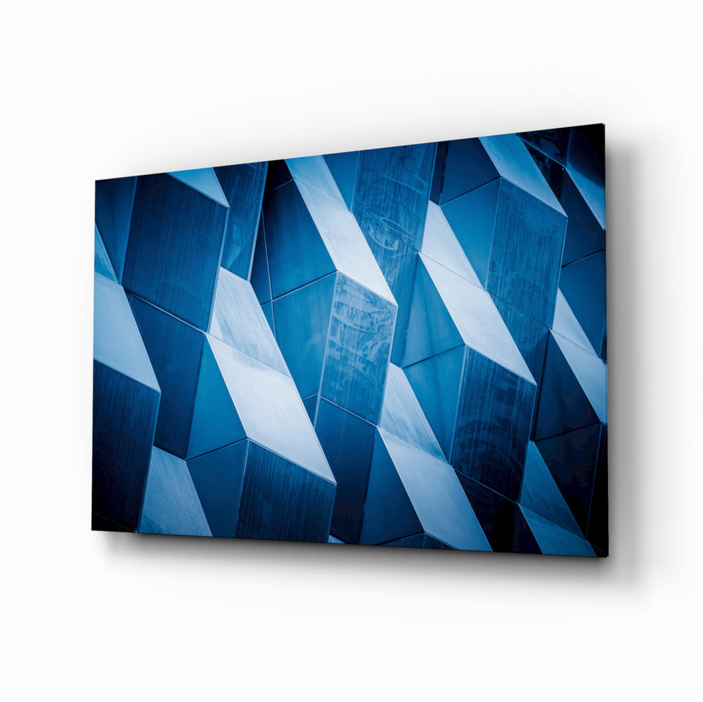 Architectural Geometric Shapes glass wall art displayed above a console in a designer interior