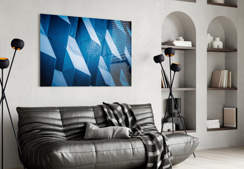 Architectural Geometric Shapes glass wall art styled in an executive office
