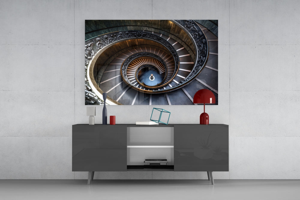 Spiral panel catching warm light to reveal its dimensional sweep