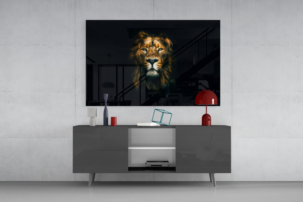 Lion panel catching low light to reveal its chiaroscuro intimacy