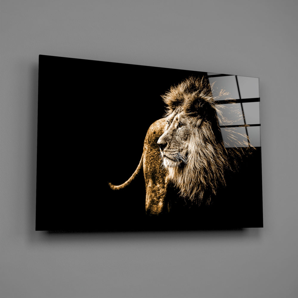Sepia lion panel bringing regal authority to a contemporary living space