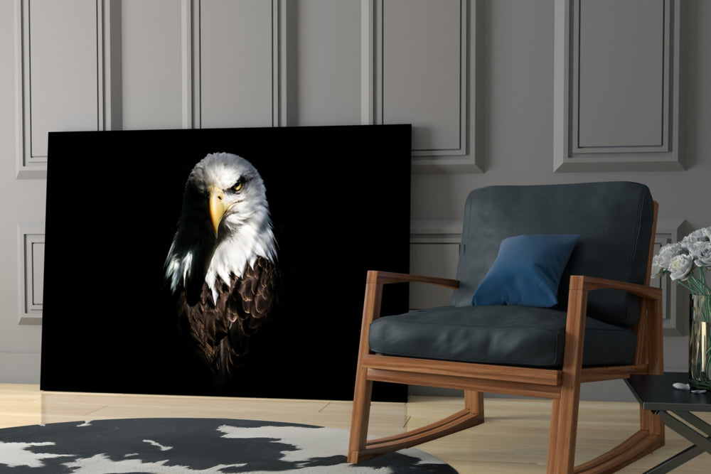 Eagle glass print enhancing a hallway with sentinel gaze