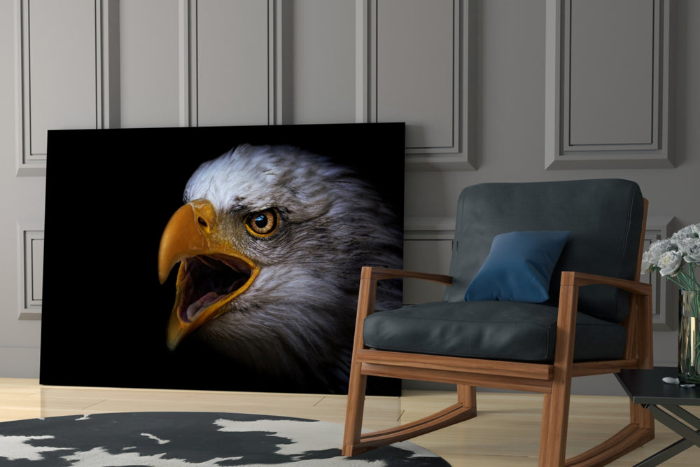 Eagle glass print enhancing a hallway with sentinel cry
