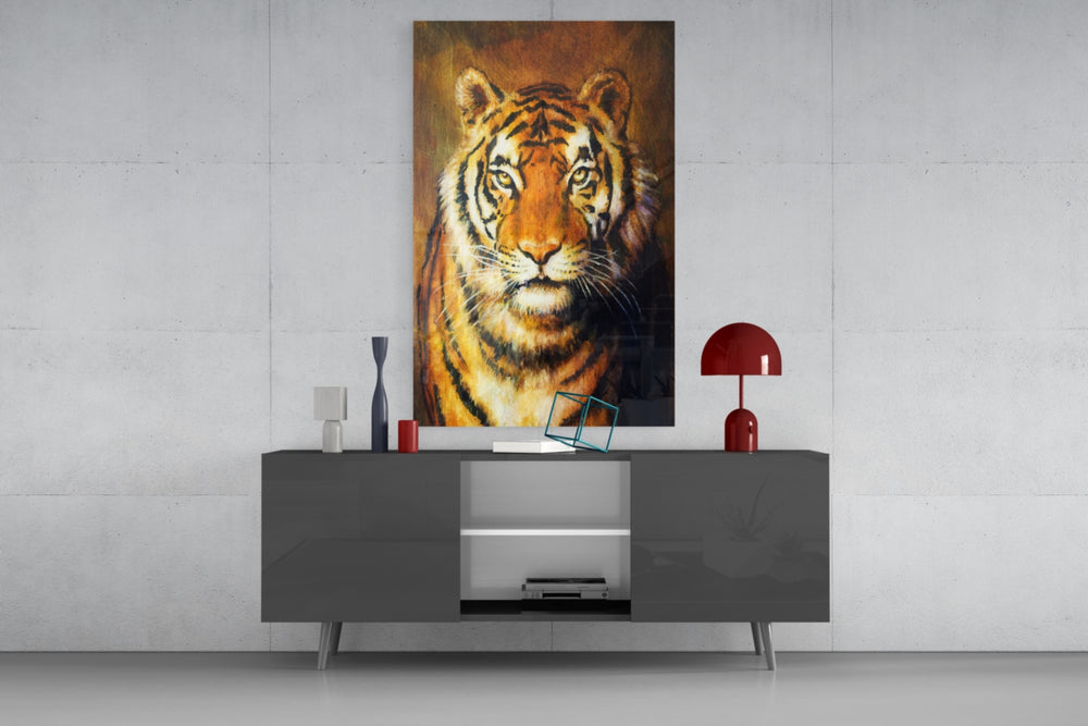 Tiger panel catching warm light to reveal its glowing coat