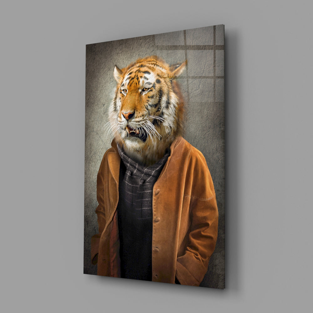 Anthropomorphic tiger panel bringing witty character to a contemporary living space