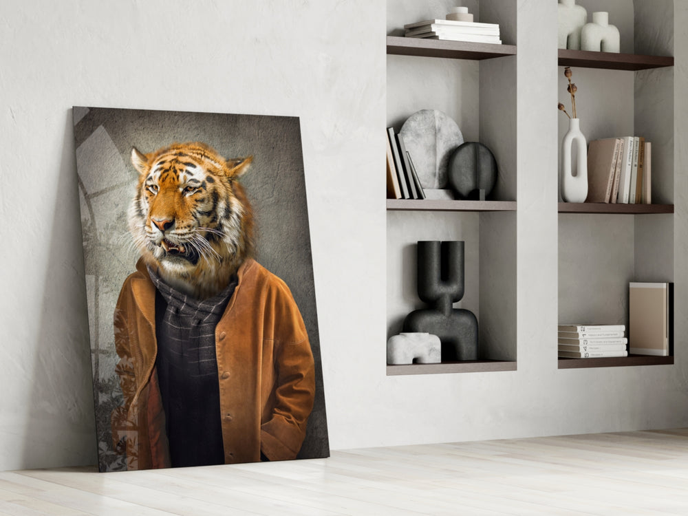 Tiger Head glass print enhancing a hallway with character