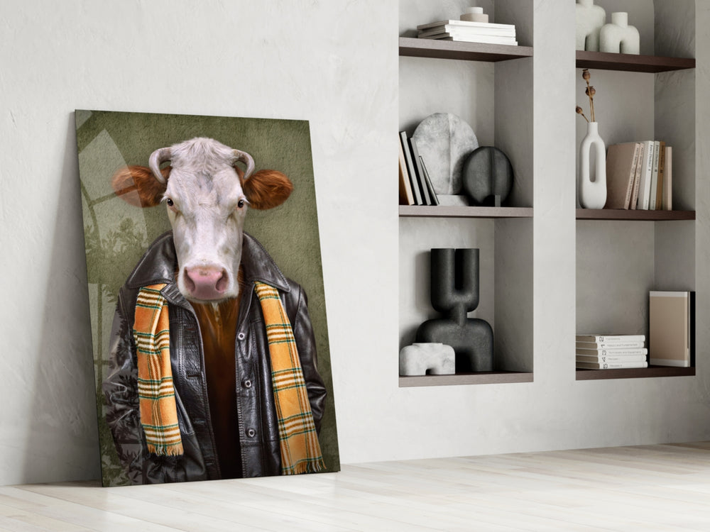Ox Head glass print enhancing a dining area with playful edge