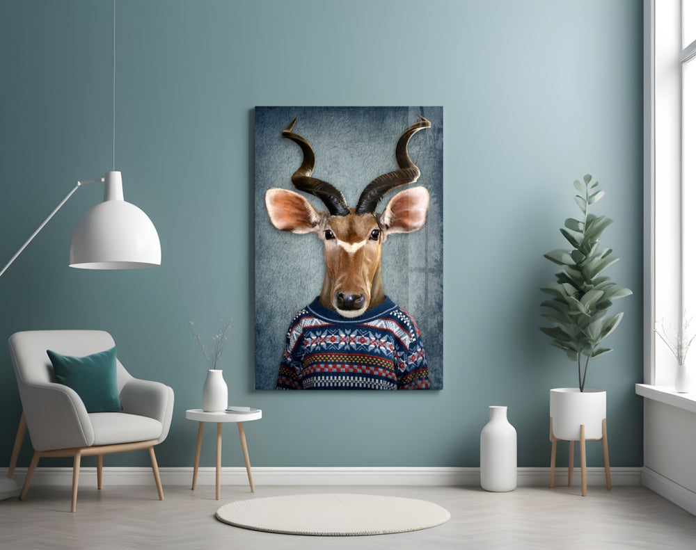 Deer Head glass wall art styled above a desk in a Nordic-taste study