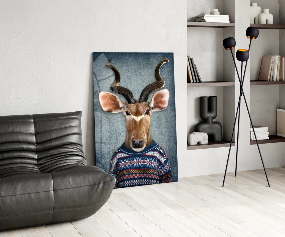 Deer Head panel adding knit-cozy warmth to a reading nook
