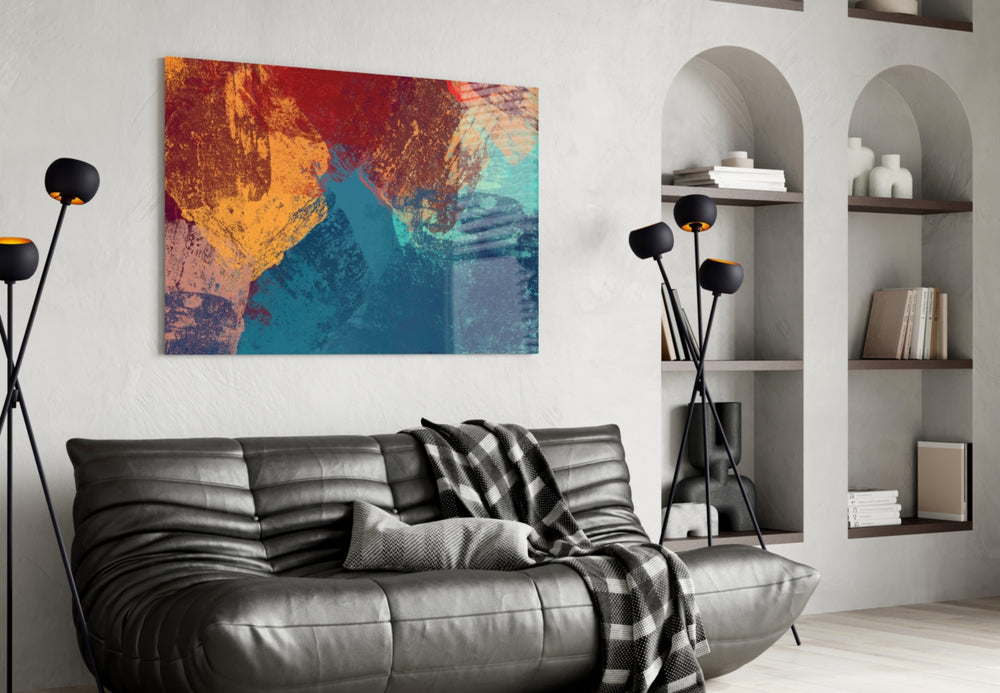 Abstract Colors glass wall art styled in a creative studio