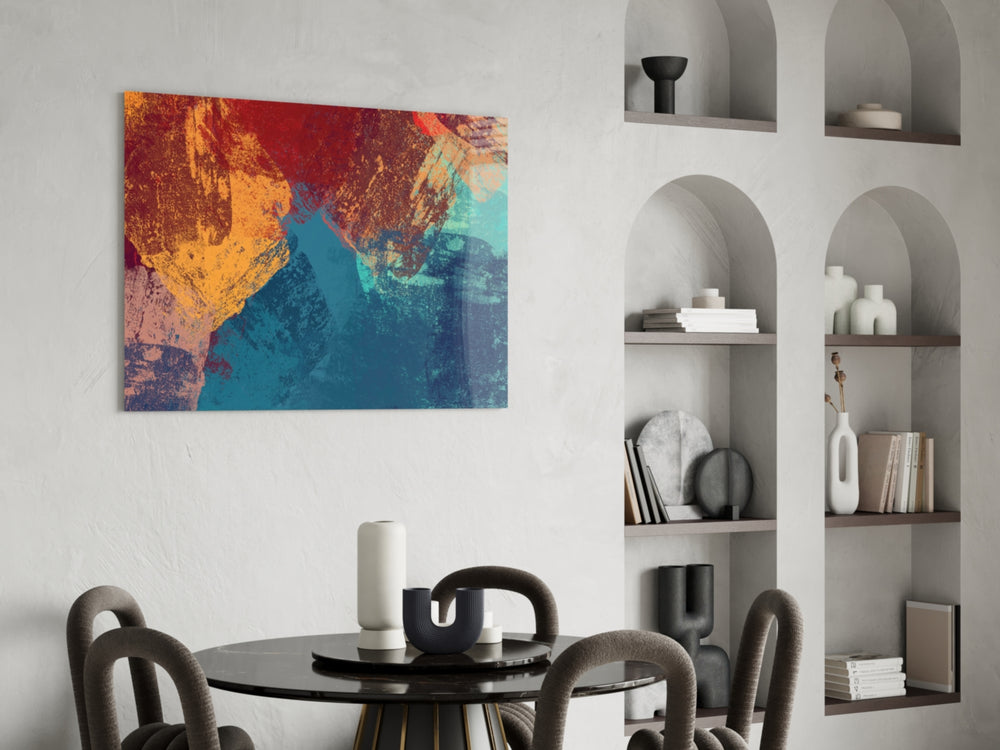 Abstract Colors panel adding statement energy to a lounge