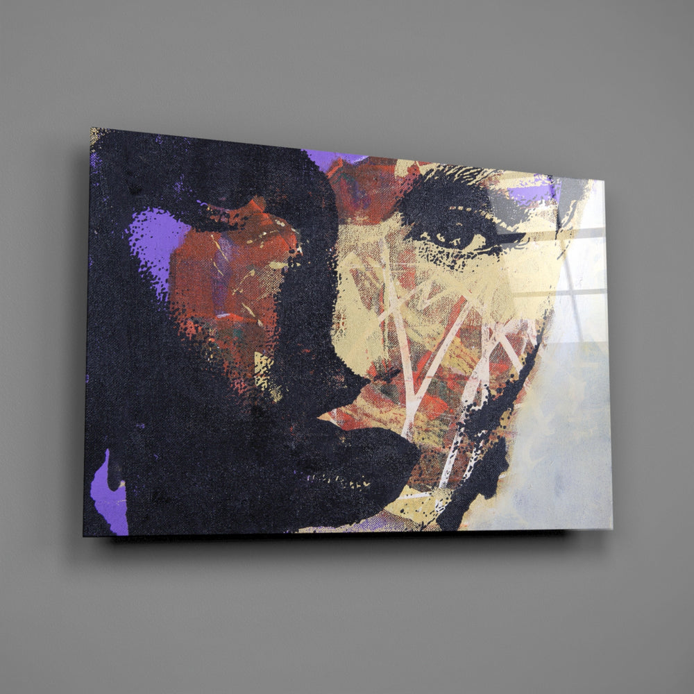 Collage portrait panel bringing imaginative pulse to a contemporary living space