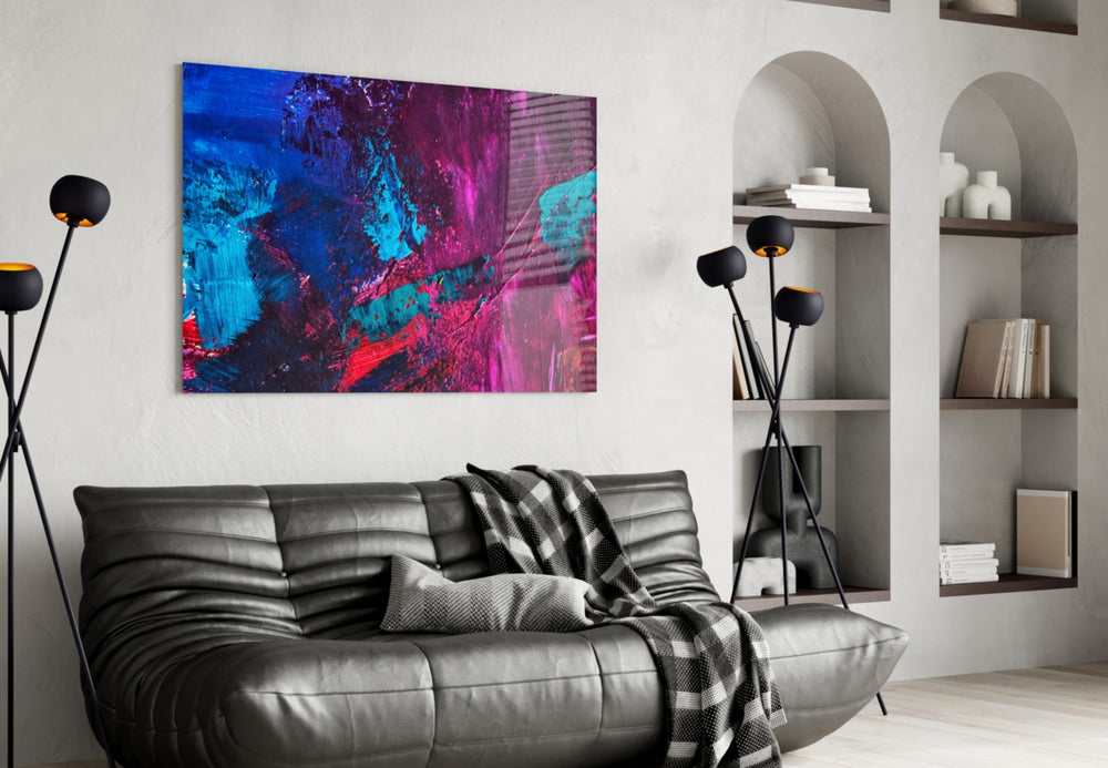 Abstract Colors glass wall art styled in a creative studio