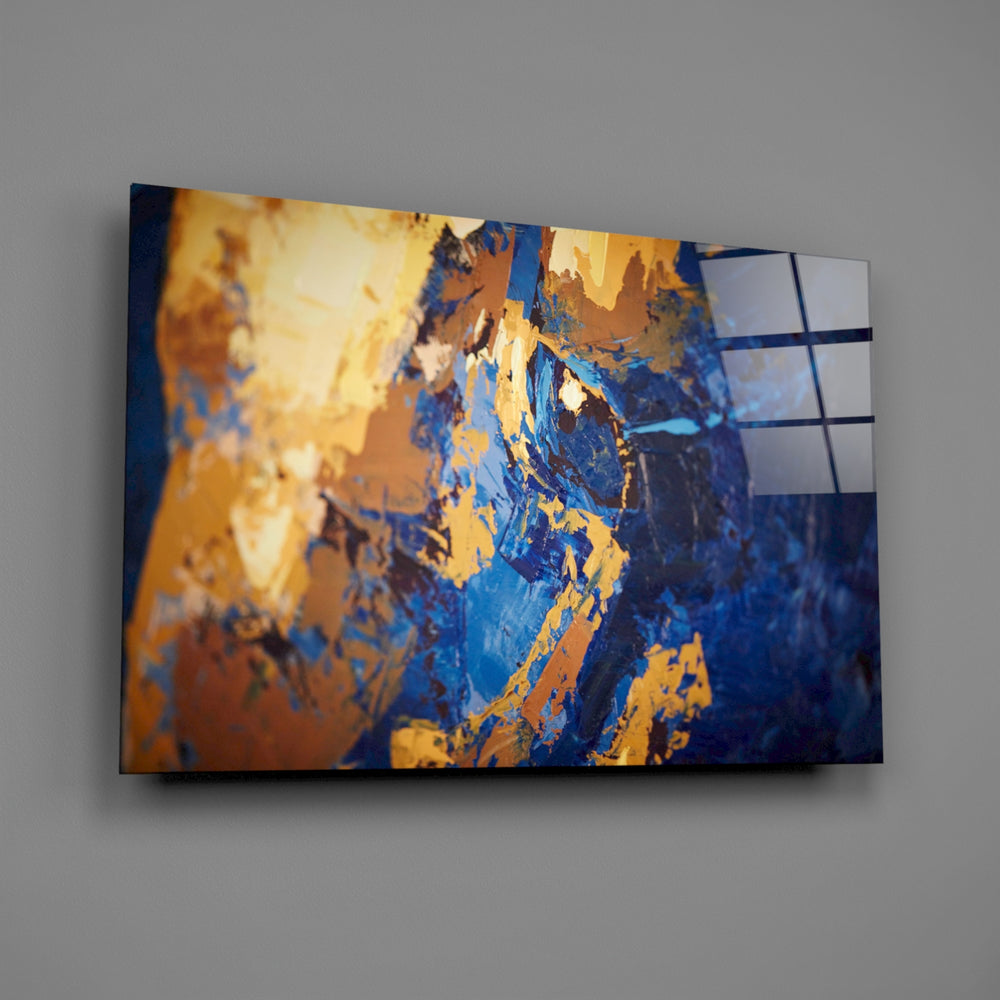 Cobalt-and-gold panel bringing collector warmth to a contemporary living space