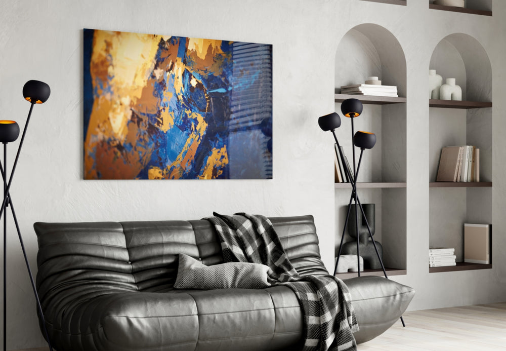 Abstract Colors glass wall art styled in a creative studio