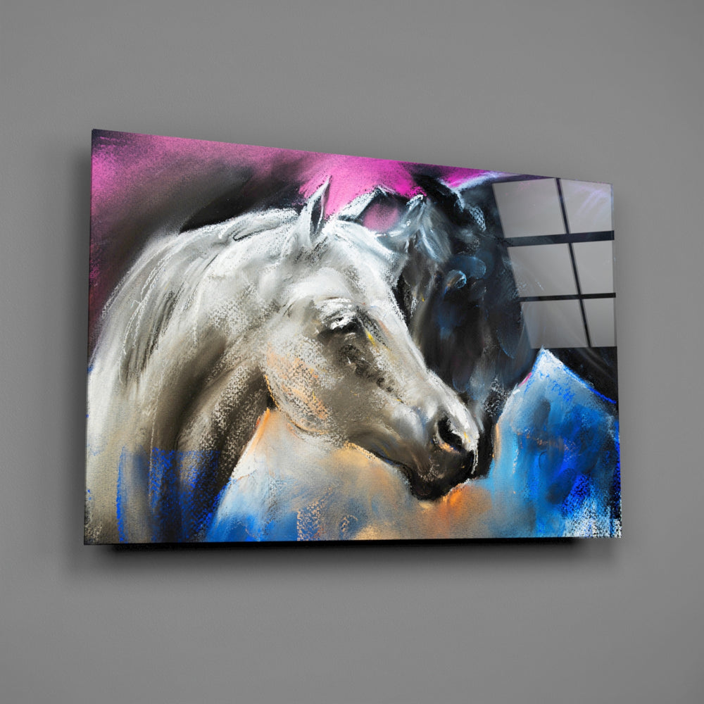 Pastel horse-pair panel bringing romantic warmth to a contemporary living space