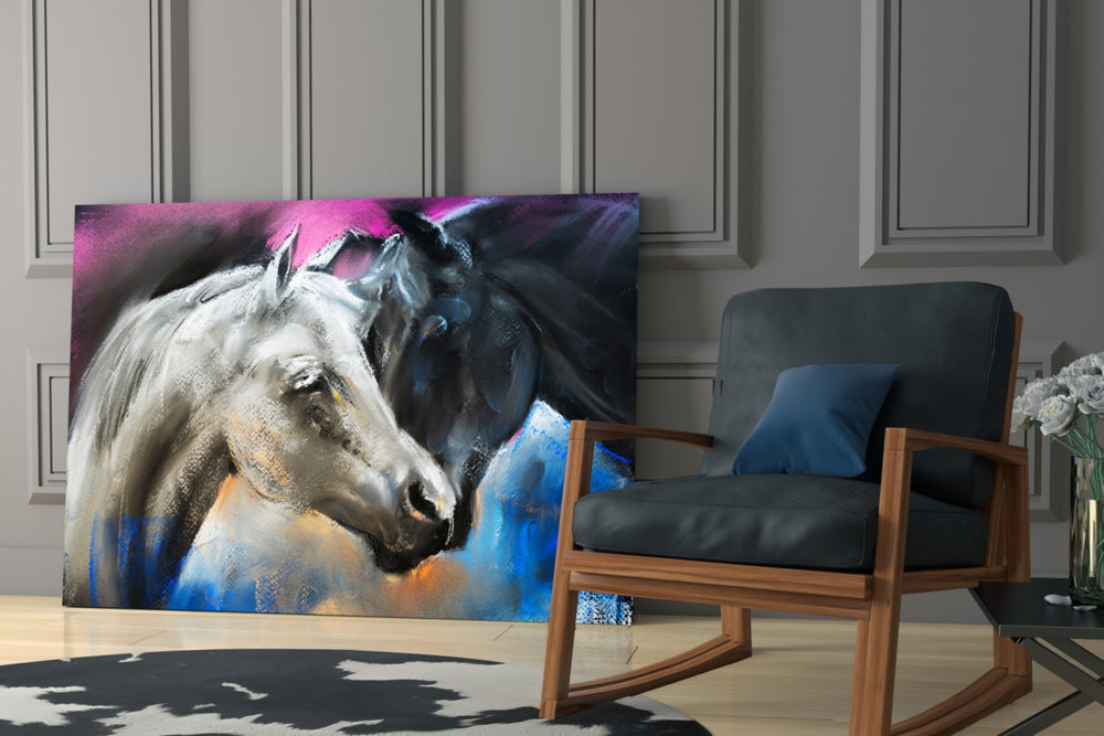 Horse glass print enhancing a hallway with painterly poetry