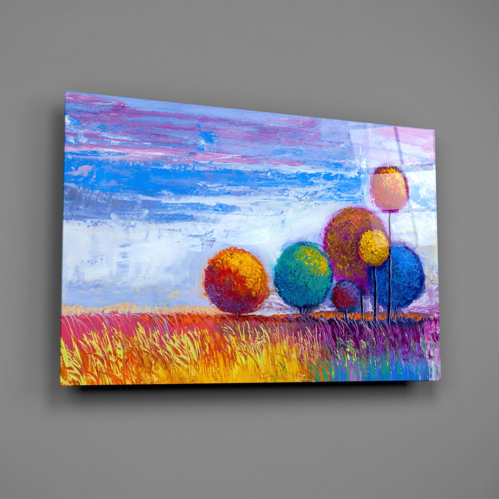 Rainbow tree panel bringing playful warmth to a contemporary living space