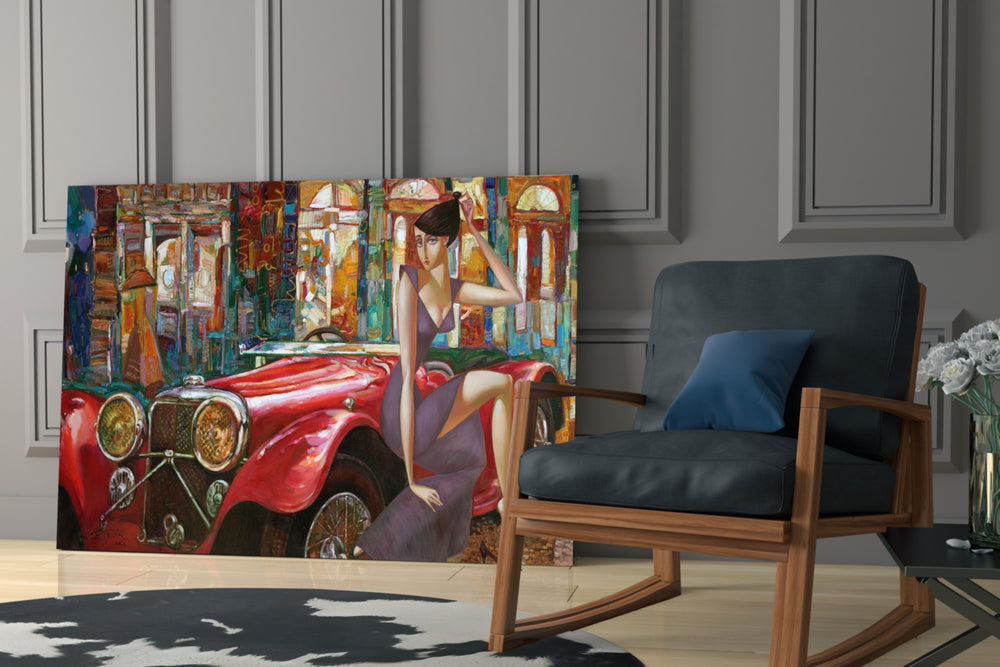 Car glass print enhancing a hallway with statement focal point