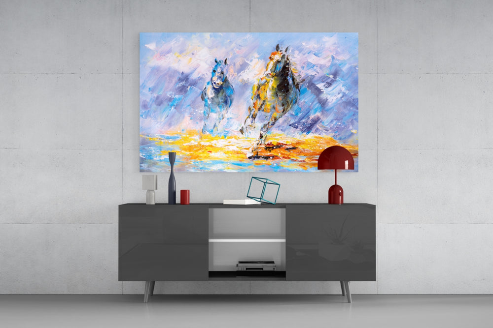Horse panel catching warm light to reveal its impasto drama
