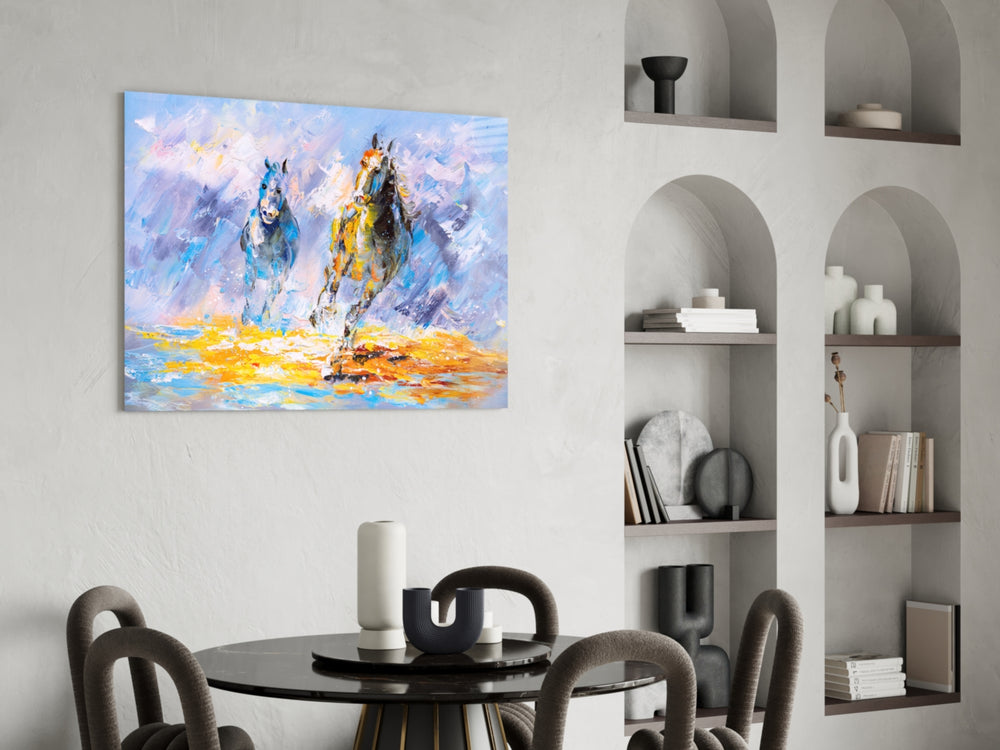 Horse panel adding kinetic energy to a living room