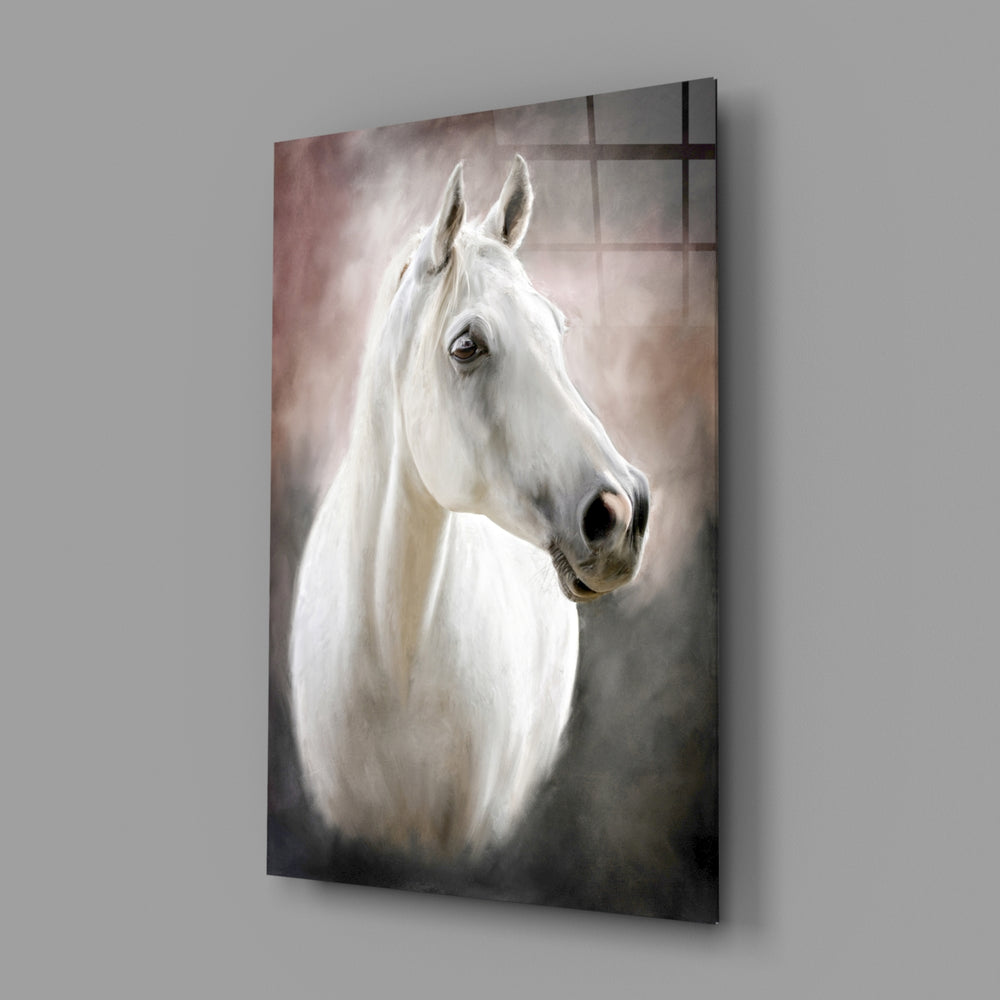 Classical white horse portrait bringing refined strength to a contemporary living space