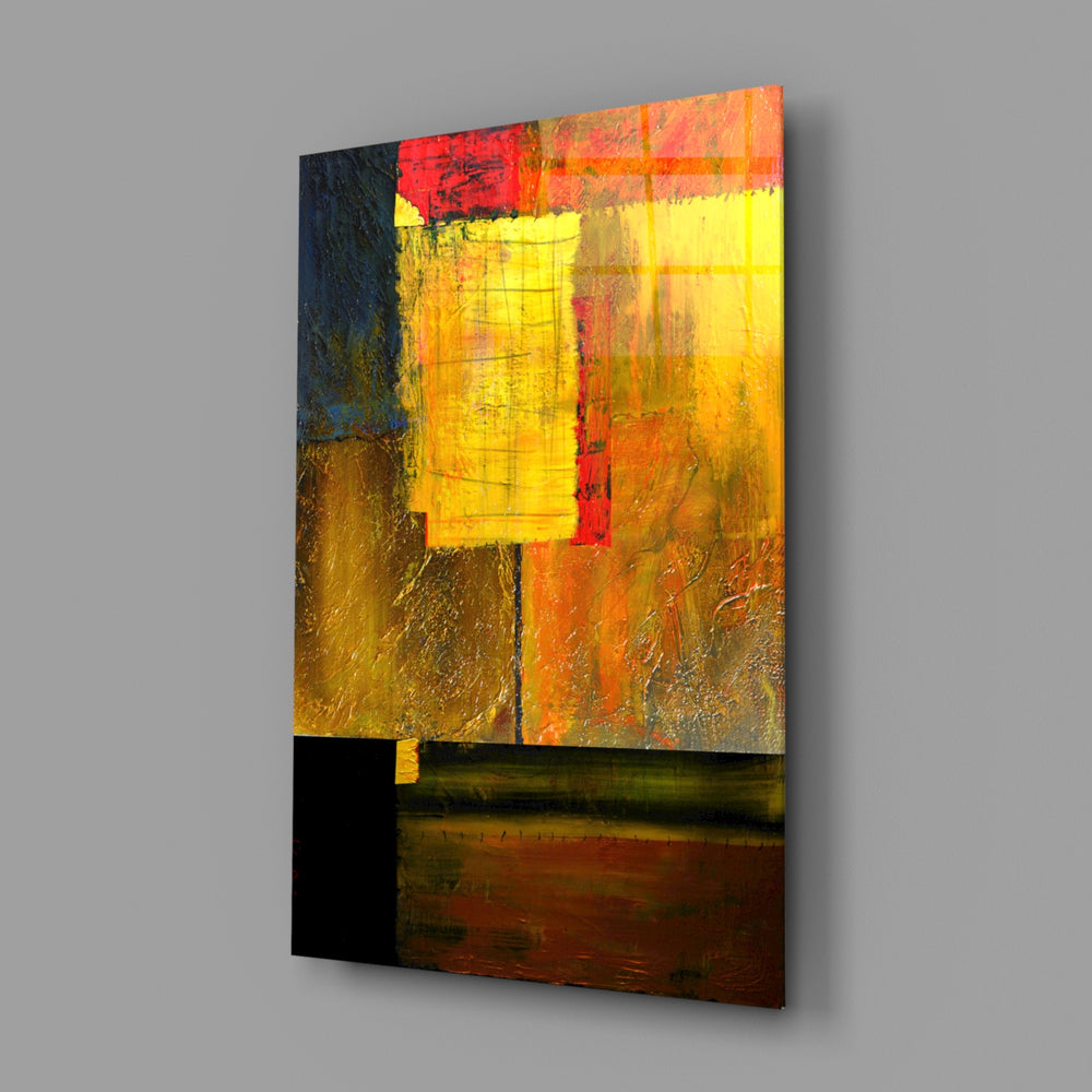 Color-blocked abstract panel bringing painterly palette to a contemporary living space